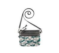 Earth Squared - Fair Trade - Floral Canvas 3 Zip Pouch Bag Mini Cross Body Bag (Grey & Green)