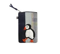 Earth Squared - Fair Trade - Tweed Applique Cute Eyeglass Case Tartan Glasses Pouch Zipped on Top (Puffin)