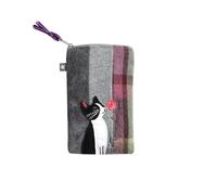 Earth Squared Fair Trade Tweed Appliqué Eyeglass Case Zip Glasses Holder (Cat and Flower Applique)