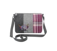 Earth Squared - Fair Trade - Tweed Applique Patchwork Messenger Bag Cross Body Bag Small Satchel Style Bag for Ladies (Winton Cow Applique)