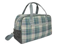Earth Squared Fairtrade Tweed Weekender Bag - Large Tartan Overnight Travel Holdall with Adjustable Strap - Fully Lined Luggage Bag (Sky)