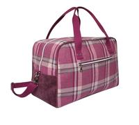Earth Squared Fairtrade Tweed Weekender Bag - Large Tartan Overnight Travel Holdall with Adjustable Strap - Fully Lined Luggage Bag (Red)
