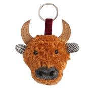 Earth Squared Highland Cow Fluffy Keyring with Tweed Ears - Soft Plush Cow Bag Charm or Key Accessory - Cute Animal Keyring - 8 x 7 cm (Gullane)