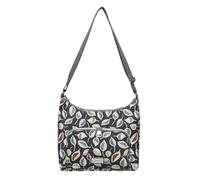 Earth Squared Oil Cloth Hobo Bag, Cotton Canvas, Water-Resistant, Multiple Compartments, 35 x 15 x 5 cm (Grey Leaf)