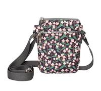 Earth Squared Oil Cloth Phone Pouch - Cross Body Bag, Small Water-Resistant Travel Purse, Lightweight Vegan Oil Cloth Bag for Women (Purple Flower)