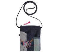 Earth Squared Small Sling Crossbody Appliqué Phone Bag - Choice of Designs: Owl, Sheep, Cat, Dog, Tree, Highland Cow - Wool Blend with Zip Closure - 19 x 15 cm (Highland Cow MultiColoured)
