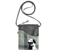 Earth Squared Small Sling Crossbody Appliqué Phone Bag - Choice of Designs: Owl, Sheep, Cat, Dog, Tree, Highland Cow - Wool Blend with Zip Closure & Front Pocket - 19 x 15 cm (Dog & Cat)