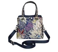 Earth Squared Spring Jacquard Camille Bag - Women’s Structured Shoulder & Crossbody Handbag with Leaf Design, Zipped Compartments & Recycled Lining - 26 x 21 x 9 cm (Navy)