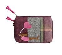 Earth Squared Tweed Appliqué Coin Purse - Sheep, Highland Cow, Dachshund, Puffin, Cat & Floral Designs - Patchwork Tweed Zip Purse with Two Compartments (Dachshund)