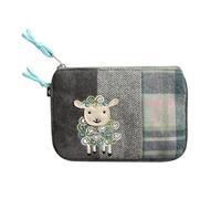 Earth Squared Tweed Appliqué Coin Purse - Sheep, Highland Cow, Dachshund, Puffin, Cat & Floral Designs - Patchwork Tweed Zip Purse with Two Compartments (Sheep)