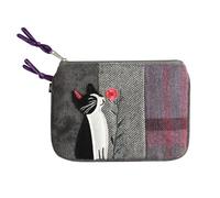 Earth Squared Tweed Appliqué Coin Purse - Sheep, Highland Cow, Dachshund, Puffin, Cat & Floral Designs - Patchwork Tweed Zip Purse with Two Compartments (Cat and Rose)