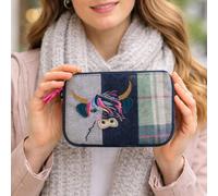 Earth Squared Tweed Appliqué Coin Purse - Sheep, Highland Cow, Dachshund, Puffin, Cat & Floral - Highland Cow