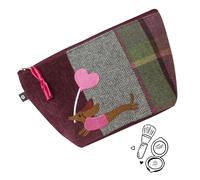 Earth Squared Tweed Applique Sausage Dog with Heart Balloon Make up Bag - one size - Multi Pink/Purple - Tweed