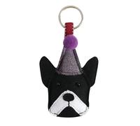 Earth Squared Tweed Dog Keyring - Boston Terrier with Clown Hat (Purple Bobble)