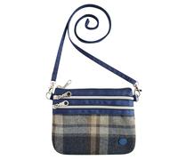 Earth Squared Tweed Mini Crossbody Pouch - Tartan 3 zip Purse Bag - Blue