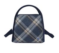 Earth Squared Tweed Tartan Margot Bag - Multiway Grab, Shoulder & Crossbody Handbag - Strong Zip Fittings, 2 Zipped Compartments - Recycled Wool Blend Fabric - 26 × 25 × 11 cm (Blue)