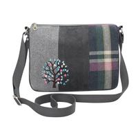 Earth Squared Wool Tweed Messenger Bag for Women - Appliqué Animal Design, Adjustable Strap, Zip Closure - 27 x 20 x 5 cm (Tree)