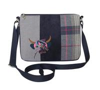 Earth Squared Wool Tweed Messenger Bag for Women - Appliqué Animal Design, Adjustable Strap, Zip Closure - 27 x 20 x 5 cm (New Highland Cow)
