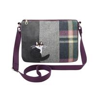 Earth Squared Wool Tweed Messenger Bag for Women - Appliqué Animal Design, Adjustable Strap, Zip Closure - 27 x 20 x 5 cm (Cats)