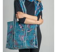 Earth Squared XL Printed Floral Velvet Tote Bag - 100% Cotton - Teal