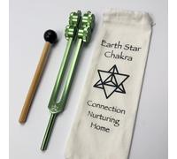 Earth Star 68.05 Hz Weighted Tuning Fork (9th) Carry Bag and Striker - Sound Healing and Enhanced Biofield Harmonization - Earth Vibration, Grounding - Green Color