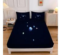 Earth Super King Fitted Sheet Planets Bed Sheets Deep Pocket 12 inch (30 cm) Soft Cozy 3 Piece Microfibre Bed Sheet 180x200 cm with 2 Pillowcases 50x75 cm