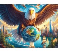 Earth Theme Flying Bald Eagle 1000-piece Jigsaw Puzzle Bundle Luminous Enchanted Beasts Family Puzzle Lovers Brain Training Mindful Activity Spring Paperboard Creativity & Gift Giving 1000