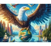 Earth Theme Flying Bald Eagle 500-piece Jigsaw Puzzle Bundle Magical Cosmic Creatures Family Puzzle Lovers Brain Training Mindful Activity Spring Rigid Cardboard 500 PCS/52×38cm