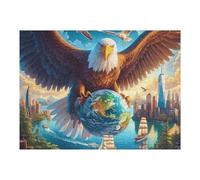 Earth Theme Flying Bald Eagle 500 Piece Jigsaw Puzzle for All Ages Luminous Enchanted Beasts Birthday Party Activity Group Fun High Resolution Print Home Decor Entertainment 500 PCS