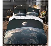 Earth view from space 3D Printed 3 Piece Set Duvet Cover Global perspective style Quilt Cover Breathable Microfiber Invisible Zipper Allergy Free for Teens Adults Young Adults Single（140x200cm）