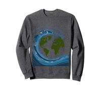 Earth Waves Surrounding Planet Globe Design Sweatshirt