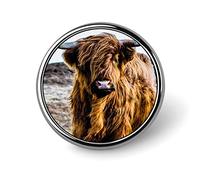 Earth-Yellow Scottish Highland Cow Vintage Style Round Badge Smooth Surface Lapel Tie Pin, Lightweight Badge for Women Men Office Worker Nurse Teacher Student Shirts Backpack