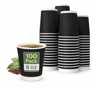 EarthDine 8oz Disposable Takeaway Coffee Cups - 100 Pack Black Ripple Wall Hot Drink Cups - Insulated Paper Cups for Coffee, Tea & Hot Chocolate - No Lids - Ideal for Cafés, Offices & Events