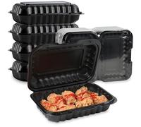 EARTHEATS Clamshell Food Containers, 27 OZ Plastic To Go Containers 50-Pack 9 x 6 Inch BPA Free Reusable Microwave Freezer Safe Heavy-Duty Black Take Out Boxes with Hinged Lids for Lunch Meal Prep