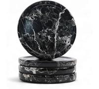 Earthen Crafts Black 4" Handmade Marble Coasters - 4 Piece Set Round Stone Drink Coasters - Decorative and Durable for Coffee Table & Kitchen Use