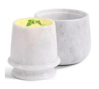 EARTHEN CRAFTS Marble Butter Keeper 4 Inches White Butter Dish with Lid Handmade French Butter Crock for Kitchen Counter, Spreadable Butter Holder for Countertop Storage