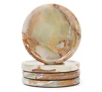 Earthen Crafts Marble Coasters Set of 4 for Drinks Green Onyx Handmade 4 Inches Stone Drink Coaster for Bar Accessories, Dining Table, Office Desk, Home Decor & Ideal for Gift