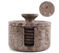 EARTHEN CRAFTS Marble Coasters Set of 6 for Drinks 3.5” Inches Oceanic Round Stone Drink Coaster Set with Holder & Lid, Ideal for Tabletop & Coffee Table Decor or Home Decor