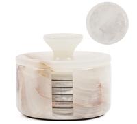 Earthen Crafts Marble Coasters Set of 6 Round Handmade 3.5" Inches Cream Onyx Stone Coaster for Drinks with Holder & Lid, Ideal for Dining Table, Coffee Table, and Office Desk