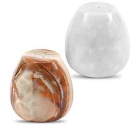 Earthen Crafts Marble Salt and Peper Egg Shape Set of 2 Green Onyx & White 2.3" Salt & Pepper Container - Spice Dispenser for Kitchen & Home Storage