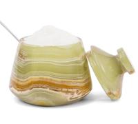 EARTHEN CRAFTS Marble Salt Cellar With Lid Green 3" Inches Salt Holder Seasoning & Spice Jar with Spoon Container, Modern Salt Keeper for Kitchen Countertop
