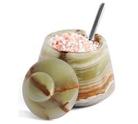 EARTHEN CRAFTS Marble Salt Cellar with Lid & Spoon, 3 Inch (Green)