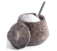 EARTHEN CRAFTS Marble Salt Cellar with Lid & Spoon, 3 Inch (Oceanic)