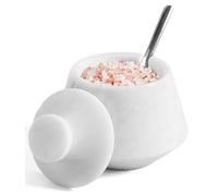 EARTHEN CRAFTS Marble Salt Cellar with Lid & Spoon, White, 3 Inch