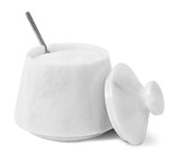EARTHEN CRAFTS Marble Salt Cellar With Lid White 4 Inch Salt Jar with Spoon, Salt and Spices Storage Box For Kitchen Counter, Modern Salt Keeper