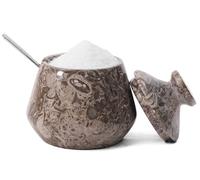 EARTHEN CRAFTS Marble Tumbler Salt Cellar With Lid & Spoon Oceanic 3" Handmade Sugar & Celtic Salt Dispenser for Kitchen & Home Storage - Coffee Candy Jar Kitchen Accessories