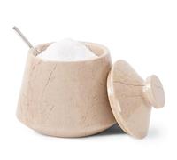 EARTHEN CRAFTS Marble Tumbler Salt Cellar With Lid & Spoon Verona 4" Inch Handmade Sugar Container - Salt Crock and Spices Bowl For Kitchen Storage Accessories - Brown Sugar Keeper