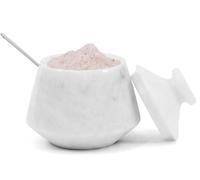 EARTHEN CRAFTS Marble Tumbler Salt Cellar With Lid & Spoon White 3 Inches Handmade Salt Dispenser - Sugar Container for Kitchen Countertop - Salt And Pepper Holder & Jewelry Storage