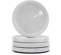 Earthen Crafts White Marble Coasters - Set of 4 Round Handmade Stone Coasters (4 Inch) - Modern Farmhouse Coffee Table Decor - Bar, Dining Table & Housewarming Gift Set