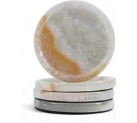 Earthen Crafts White Onyx Marble Coasters, Handmade, Durable and Elegant, 4 Inch Round Stone Coasters for Drinks, Meeting Table Decor, Kitchen, Bar, Set of 4